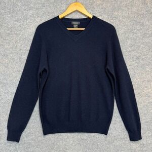 Forte 100% Cashmere Sweater Mens Small Waffle Knit V Neck Dark Navy Blue Soft